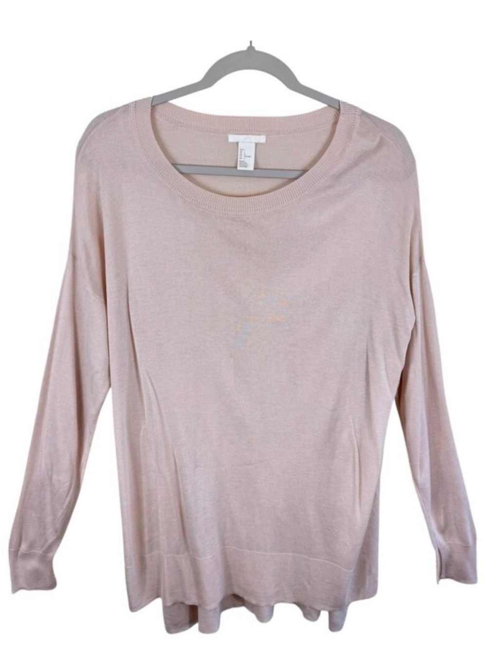 H & M‎ Pale Pink Lightweight Long Sleeve Semi-Sheer Oversized Tunic Sweater Sz L